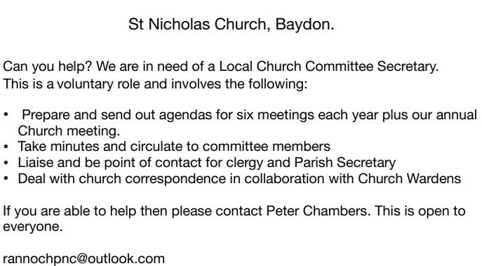 Church Secretary required