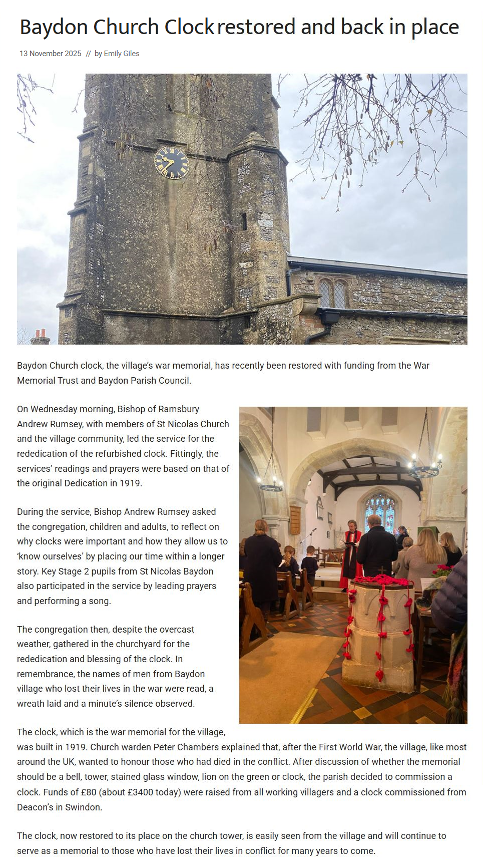 rededication of church clock